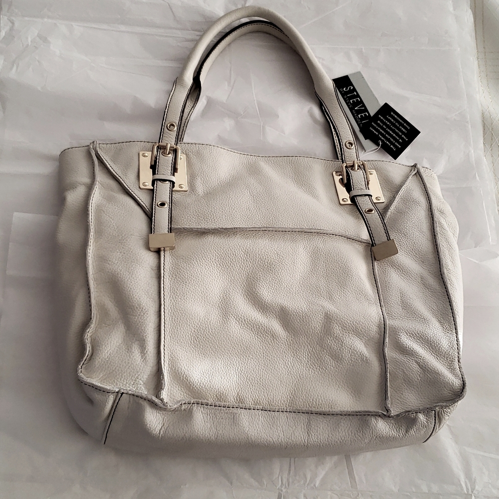 New Bag Leather Satchel Shopper Tote WHITE HandBag Purse NWT - Picture 3 of 16